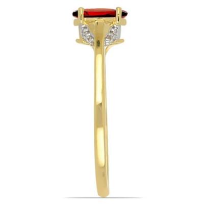 BUY 14K GOLD REAL GARNET GEMSTONE WITH WHITE DIAMOND CLASSIC RING